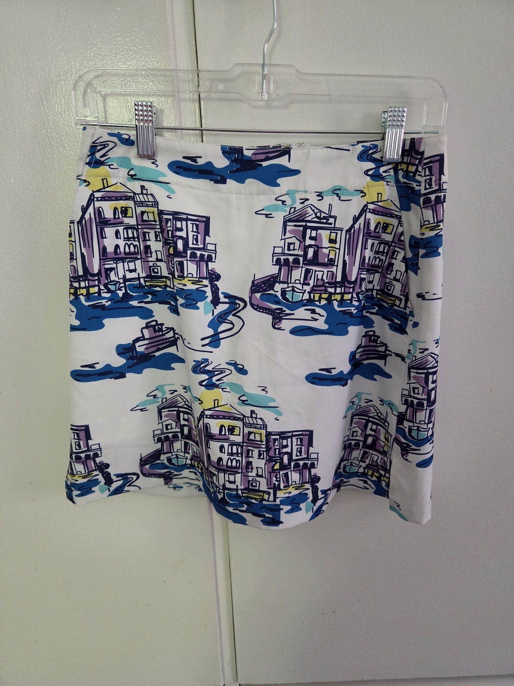 Lady Hagen  Mini Skirt with Blue, Purple & Yellow Venice City Print